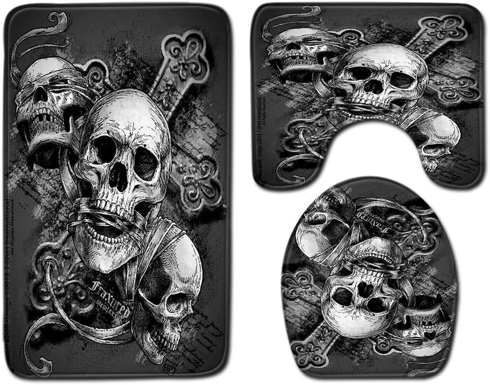 Rutschfeste Badematte, 3-Teiliges Flanell-Badezimmerteppich-Set, Totenkopf-Tag D - Bild 2 von 4
