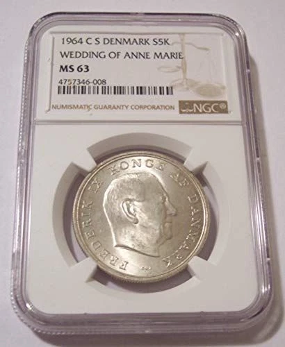 Denmark 1964 C S Silver 5 Kroner Wedding of Princess Anne Marie MS63 NGC