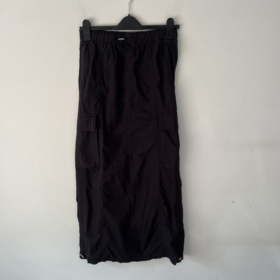 M&S Black Cargo Utility Y2K Style Maxi Skirt Stretchy Pockets UK Size 8 NEW