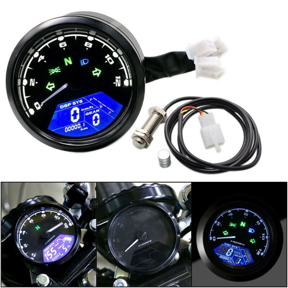 Universal Motorcycle Digital LCD Speedometer Motorbike Odometer Tachometer Gauge - Image 3 of 4