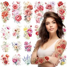 30 hojas de tatuajes temporales de flores.Tatuajes florales temporales realistas