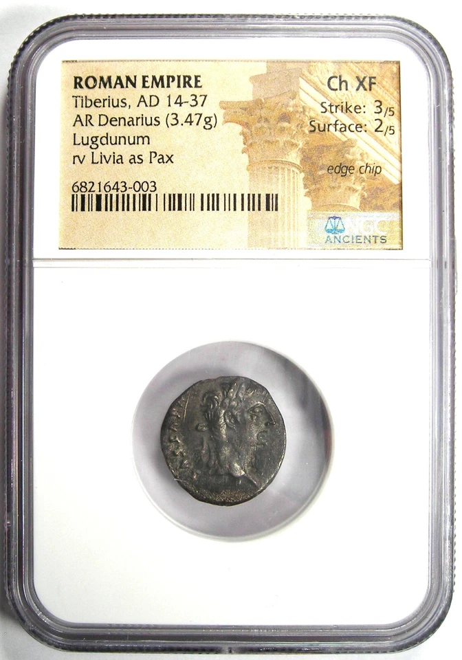 Tiberius AR Denarius Silver Tribute Penny Roman Coin 14-37 AD - NGC Choice XF EF - Image 2 of 4