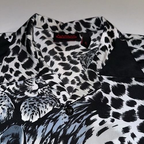 Vintage Leopard All Over Print Black White Short Sleeve Button Up Shirt Size XL - Picture 9 of 16