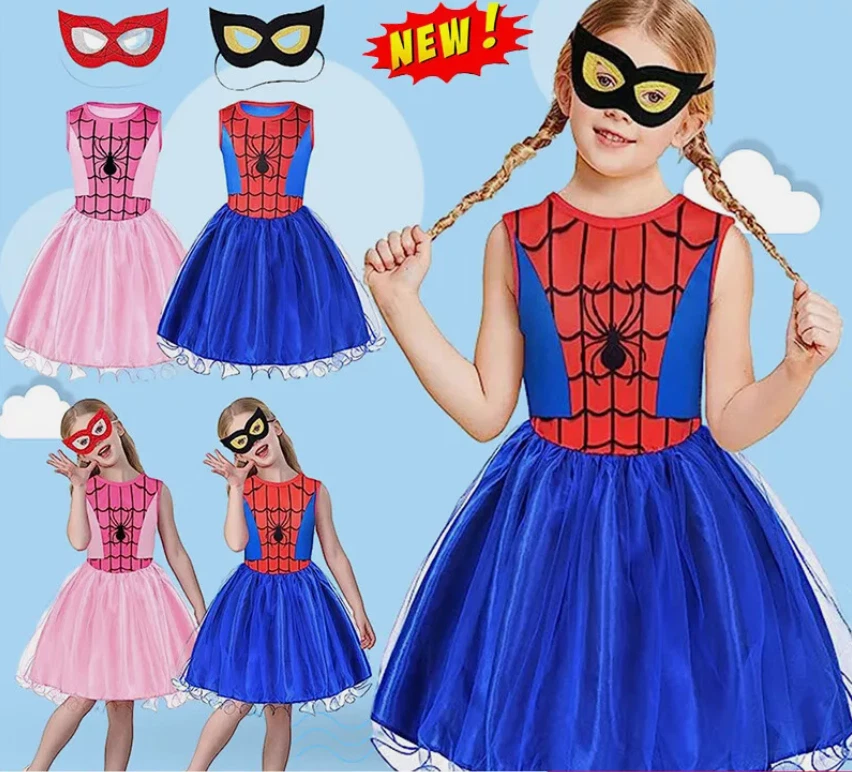 MARKENLOS Kinder Mädchen Spidergirl Cosplay Kostüm Dress Superheld Spider-Man Fancy Kleid