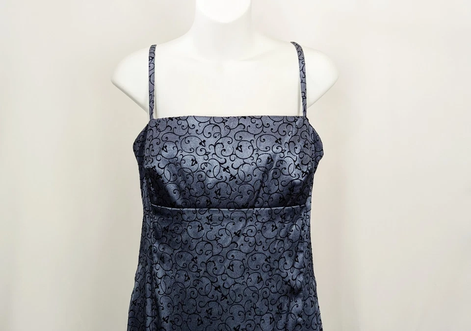 Vestido De Colección Años 90 Y2K Gris Negro Floral Baile de graduación Capricho Juniors Talla 11 Foto 2 de 4