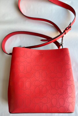 Coach 1008 Miami Red Large Town Bucket Bag Signature Perforated C