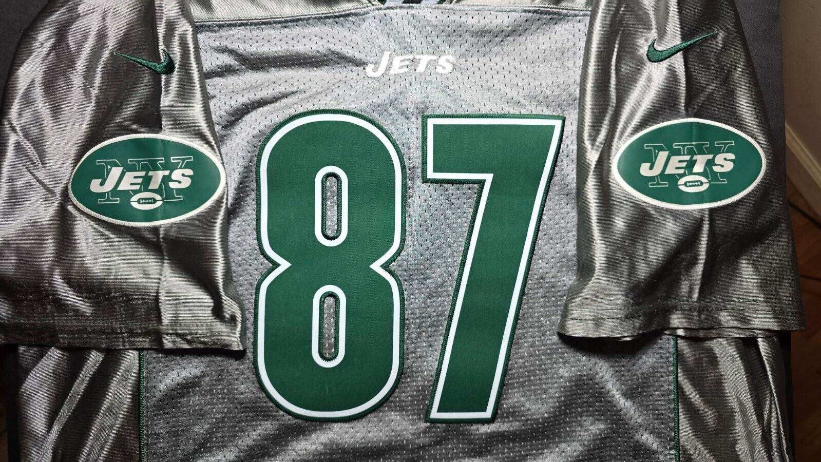 ERIC DECKER New York Jets Silver Nike Football Jersey (Size 48) NFL