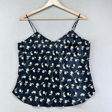 Vintage Y2K Satin Cami Tank Top Black Floral Feminine Coquette Whimsigoth