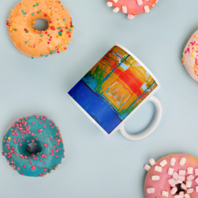 Orange and blue patterns White glossy mug