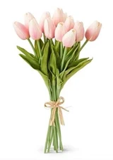 11399B-PK 13.5 Inch Pink Real Touch Mini Tulip Bouquet (12 Stems Per Bundle)