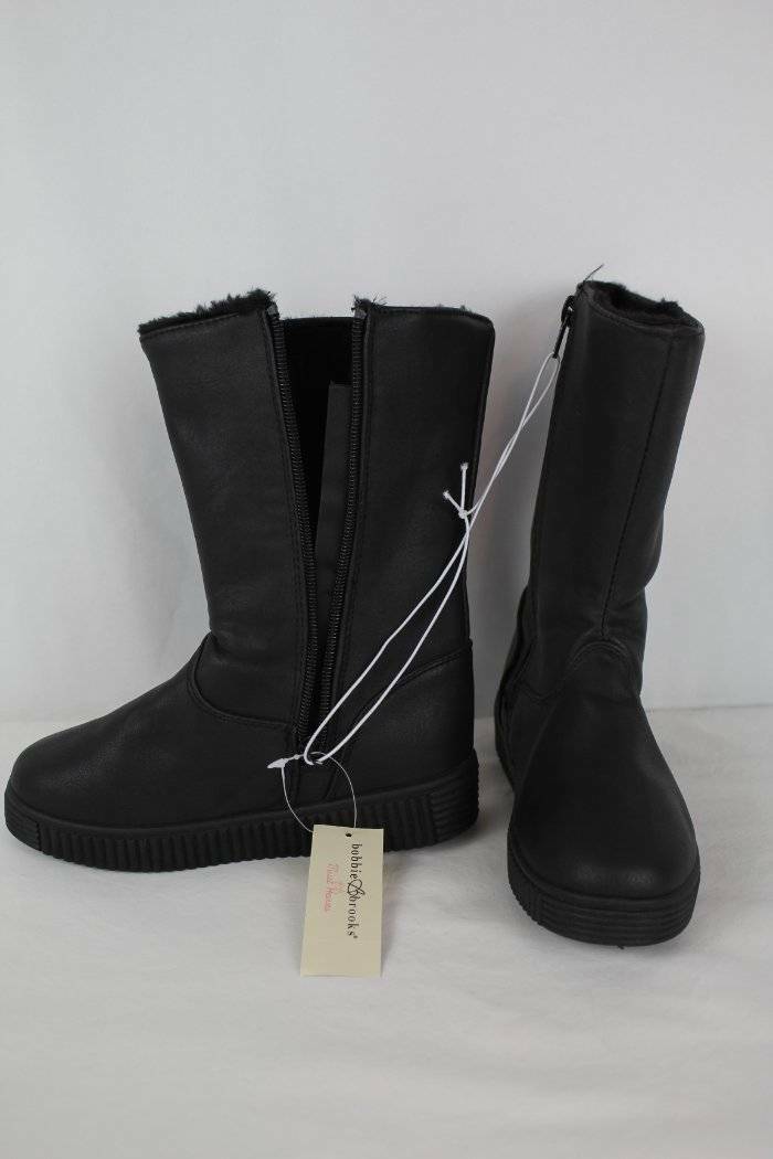 NEW Girls Black Winter Boots Size 11 Zip Up Faux Leather Shoes Faux Fur Lining image 2