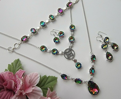 Rainbow Multi-colour Crystal \Mystic Topaz Style, S.P. Necklace. - Picture 4 of 92