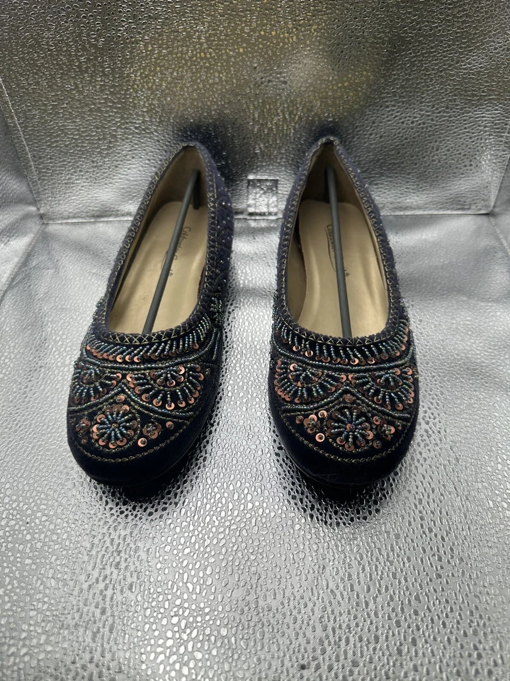 Coldwater Creek Cuentas Planas Rojo Granate o Azul Talla 7 Foto 2 de 4