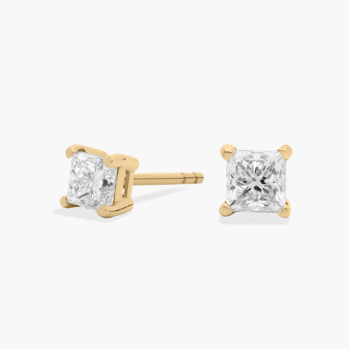 LAB GROWN PRINCESS CUT DIAMOND STUD EARRINGS - Picture 4 of 5