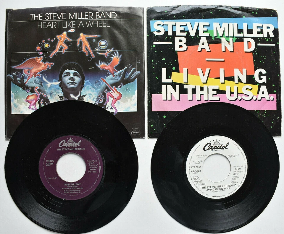 LOT OF 2 STEVE MILLER PIC 45 SLEEVE SINGLE LIVING IN THE USA HEART LIKE A WHEEL - Imagem 2 de 4