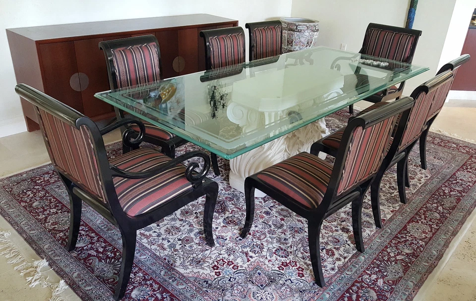 SILLA DE COMEDOR HOLLYWOOD REGENCY LACA NEGRA J. ROBERT SCOTT 8 PIEZAS AÑOS 80 Foto 2 de 4