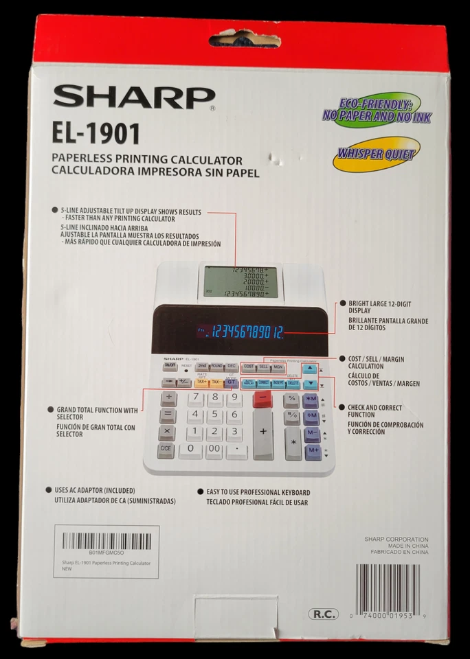 Sharp 12 Digit Paperless Printing Calculator (EL-1901)  - Image 3 of 4