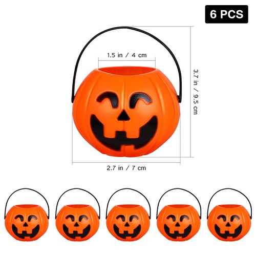 6 Stück Kürbis Trick Leckerli Eimer Halloween Körbe Kinder Kürbis Süßigkeiten Eimer - Bild 10 von 10