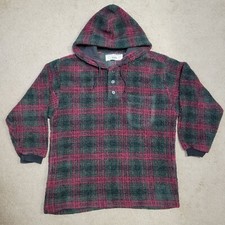 Vintage 90s GAP Authentic Heavy Pill Sherpa Fleece Tartan Hoodie L Made In USA