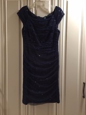 Ralph Lauren Evening navy blue dress with beading and netting overlay - size 14