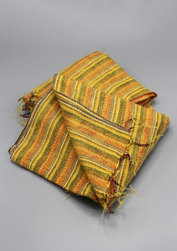 Hand Woven Yellow Striped Yak Wool Shawl Nepal CN07 - Picture 9 of 9