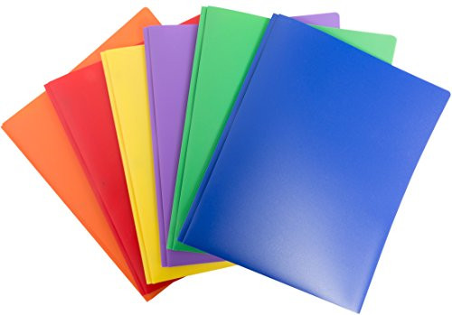 6 Pack Multicolor Plastic Two Pocket Folders with Prongs Plastic Folders with...