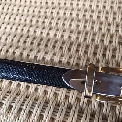 Womens L Black Belt Reptile Silver Gold Buckle Locking Clasp 