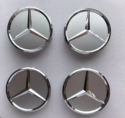 Lot 4 Logo Emblème Mercedes Jante Cache Moyeu Centre De Roue Insigne Gris 75mm.