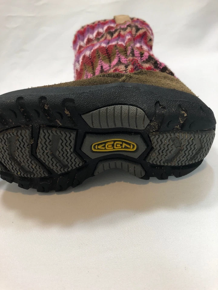 Keen Niñas Pequeñas Suéter Botas 8 Punto Chevron Rosa Morado Marrón Cuero Foto 3 de 4