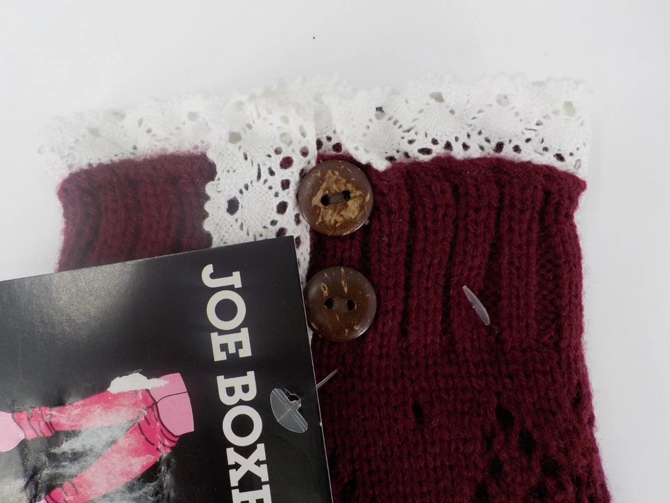 Joe Boxer Calentadores de Piernas Bota Puño Mujer Talla Única Borgoña Blanco Borde de Encaje Nuevo sin Etiquetas Foto 2 de 4