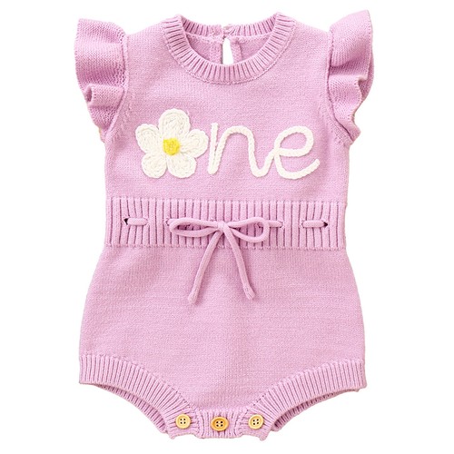 Pagliaccetto in maglia tinta unita ricamo lettere ricamo fiori bambina dolce - Foto 16 di 38