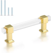 Knobelite 15 Pack Cabinet Pulls with Square Acrylic Tube, 3-3/4 Inch Hole Center