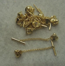 12 Gold Color Tie Tacks Clutch with Chain and bar Brand New