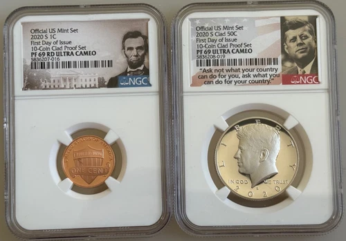 US Mint Set 2020S Clad 50¢ First Day of Issue PF 69 Ultra Cameo NGC + 1¢ PF69 UC