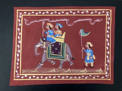 Handbemalte indische Seidenmalerei mit Elefant