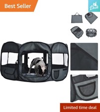 Versatile Collapsible Pet Travel Playpen - Large 45 x 45 x 24 Inches - Grey