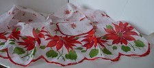 Vintage Poinsettia Flower Apron Christmas Nylon Scallopped Pocket