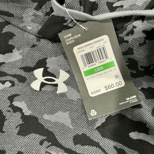 Under Armour Rival Felpa con Cappuccio Mimetica in Pile Nero/Grigio con Tasca Uomo Taglia Large - Foto 2 di 13
