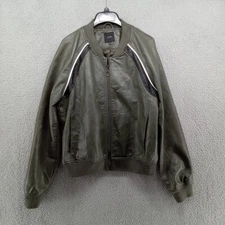 Joes Jeans Jacket Womens Large Olive Green Faux Leather Moto Racing Stripe Biker