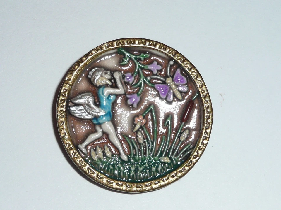 Beautiful Art Stone Ariel Fairy Large Shank Button 1-1/2" Butterfly Flowers - Image 4 of 4