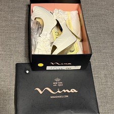 Nina NEVA-LS Kość słoniowa Satynowe Otwarte palce Wysoki obcas Buty ślubne Rozmiar 7,5