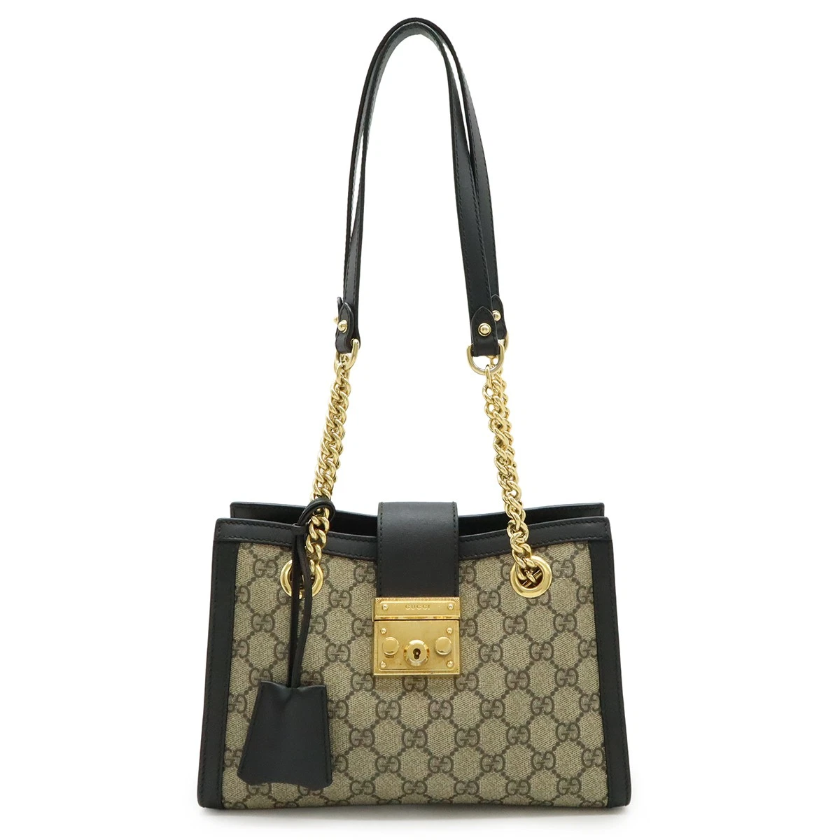GUCCI GG Supreme Padlock Small Shoulder Bag Chain Bag PVC Leather Beige Black Go
