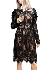 Michael Kors Floral Lace Dress Long Sleeve A-Line Size 4 Black