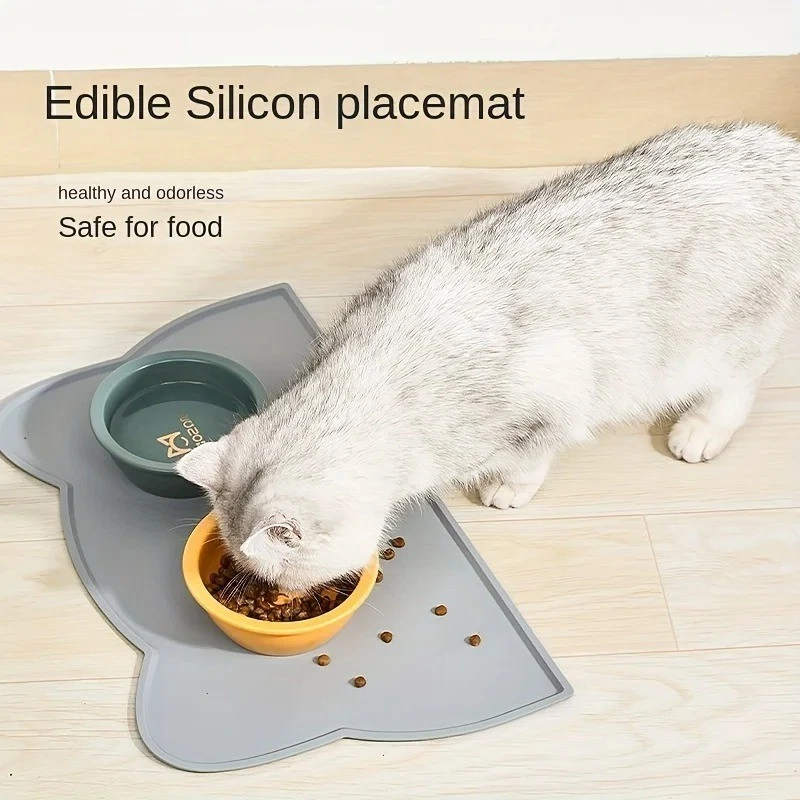 Pet Feeding Mat for Dogs & Cats, Thin Silicone Waterproof Cat Food Mat Cat Bowl - Image 2 of 4