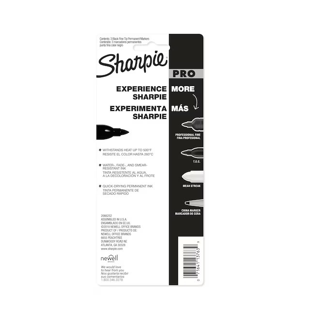 Sharpie Pro Fine Point Industrial Markers Black 3-Pack