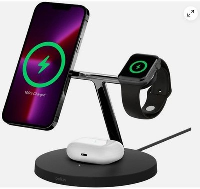 Belkin BOOSTCHARGE PRO 3-in-1 Wireless Charging Stand with MagSafe - Black