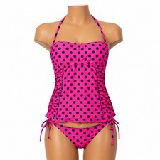 Pink And Purple Polkadot Tankini Swimsuit Size Large Vintage Look Rockabilly