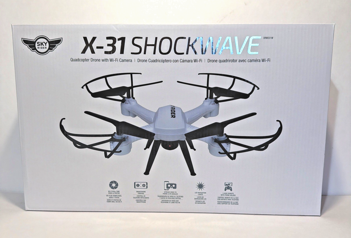 SKY RIDER X-31 Shockwave Quadcopter Drone w/ Wi-Fi Camera, Remote