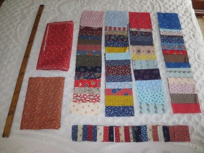 Lot COTTON Fabric PATCHWORK SQUARES for QUILTING - 6'' sq. & 3'' sq. + Remnants