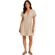 NWT MNG Basics Mango Margarit Linen Dress Beige Short Sleeve Button Up XL